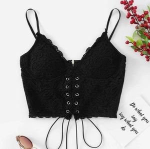 Lace up black cami top